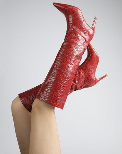 Fashion Peep Toe Crocodile Print Plus Sizes Women Boots