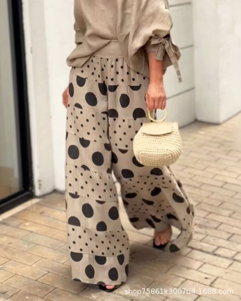 Fashionable 2-Piece Set: Printed Pants & Long Sleeve Top