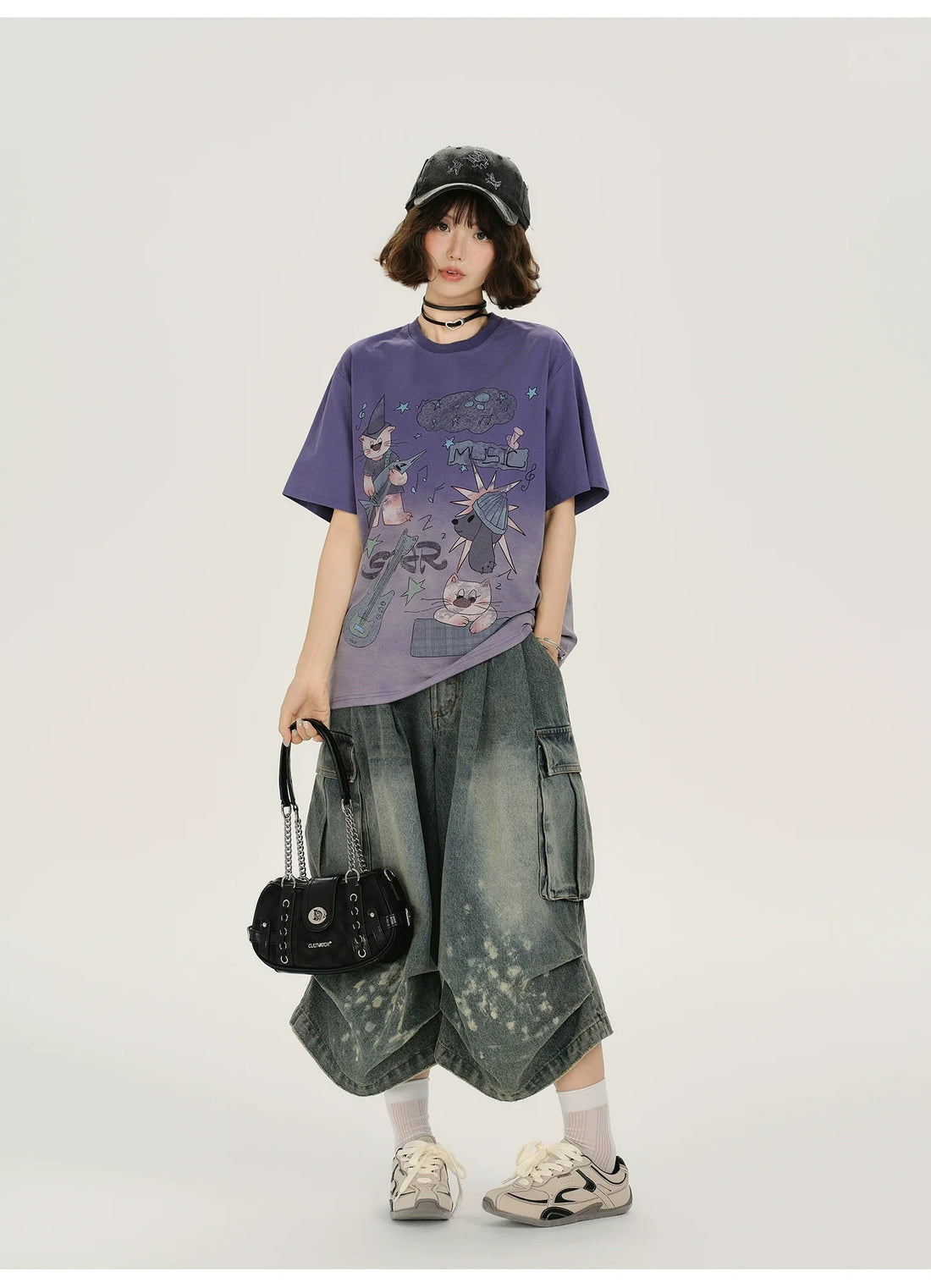 Girlyhalo Vintage Washed Purple Gradient Short Sleeve T-Shirt