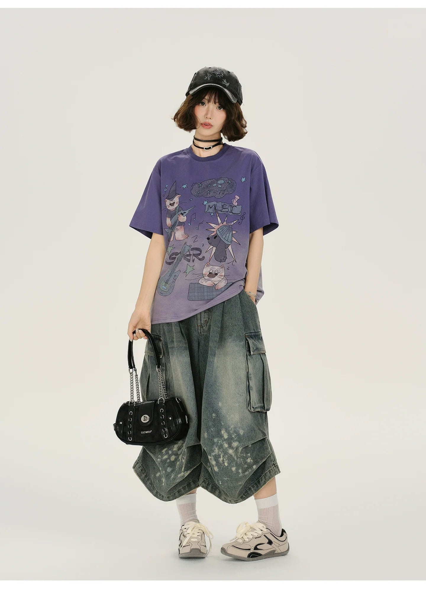 Girlyhalo Vintage Washed Purple Gradient Short Sleeve T-Shirt