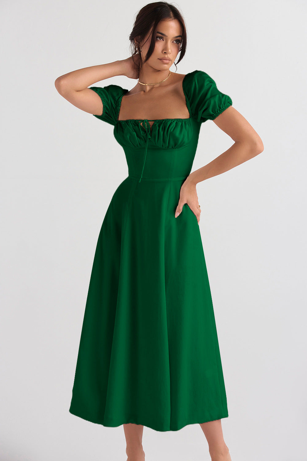 Women's Floral Wrap Slit Maxi Dress with Puff Sleeves