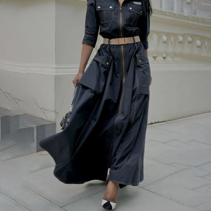 Designed Women's Stylish Off-Shoulder Utility Dress with Belt