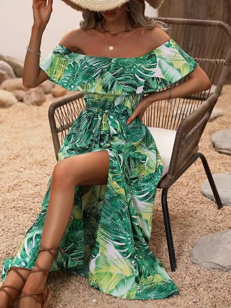 Women's Summer Off-Shoulder Ruffled Tie-Waist Dress