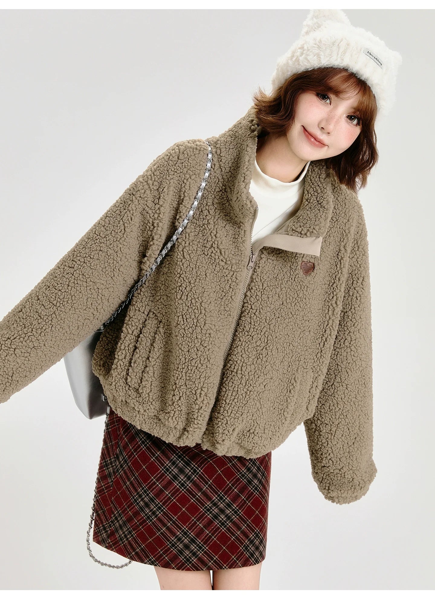 Girlyhalo Women's Vintage Faux Shearling Jacket-Khaki-S-Free Shipping Leatheretro