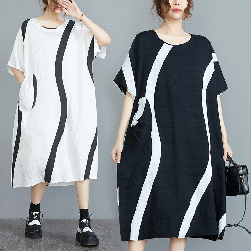 Plus Size Summer Dress  Boho Loose Fit Casual Ripple Print Maxi Dress