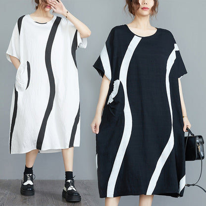 Plus Size Summer Dress  Boho Loose Fit Casual Ripple Print Maxi Dress