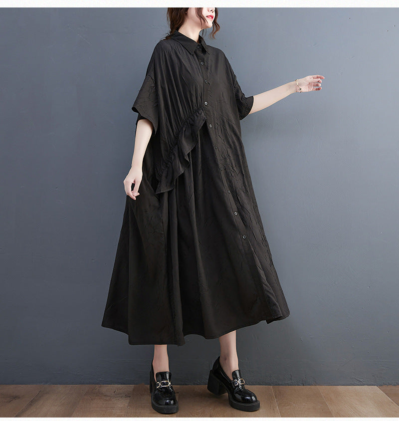 Summer Ruffled Plus Sizes Midi Shirts Dresses-Dresses-Free Shipping at meselling99