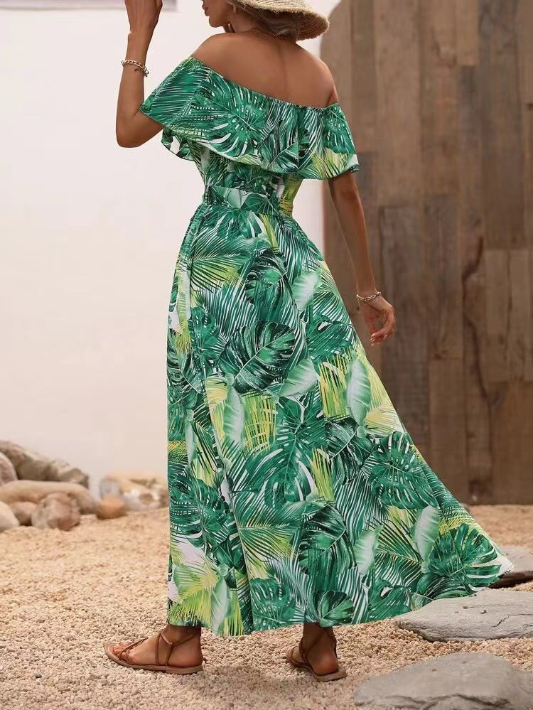 Women's Summer Off-Shoulder Ruffled Tie-Waist Dress