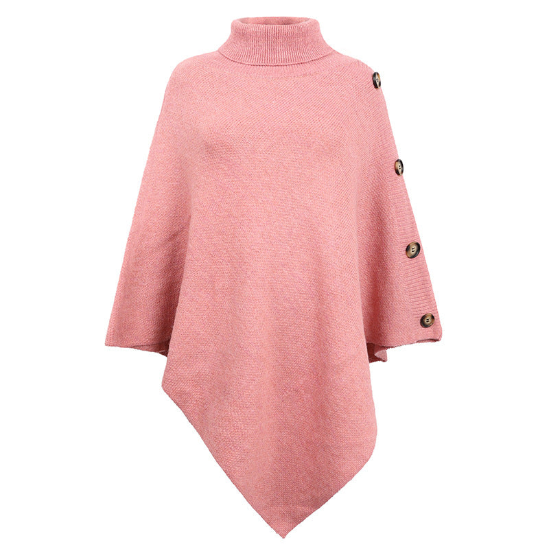 High-Neck Cape Sweater – Solid Color Knit Poncho Cross-Border Pullover