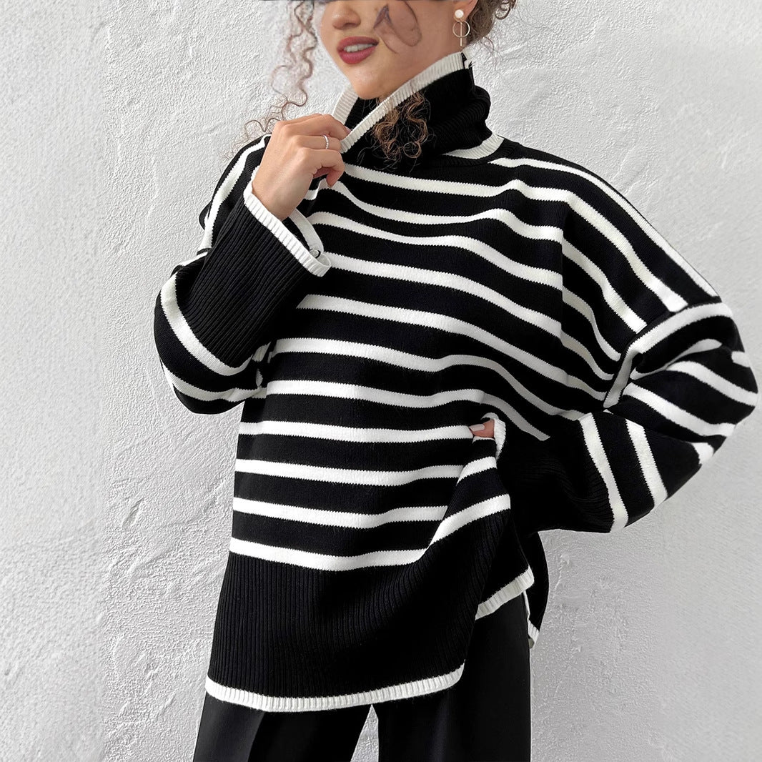 Women's Striped Turtleneck Sweater
