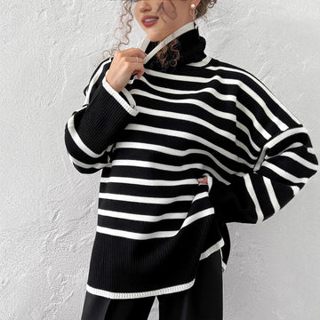 Women's Striped Turtleneck Sweater