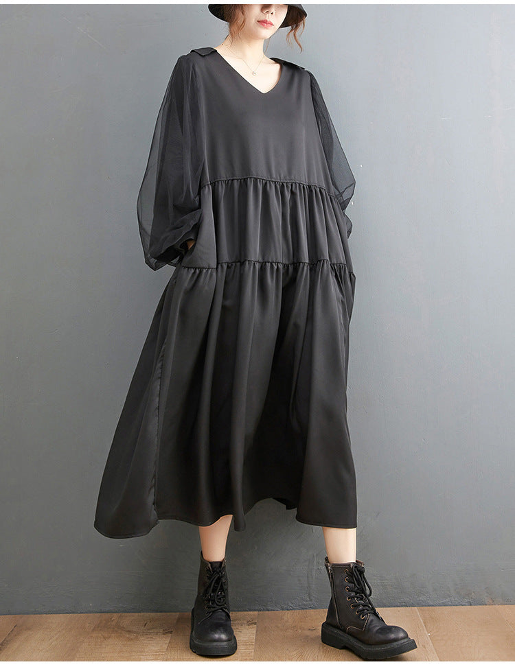 Plus Sizes Tulle Long Sleeves Black Fall Dresses-Dresses-Free Shipping at meselling99