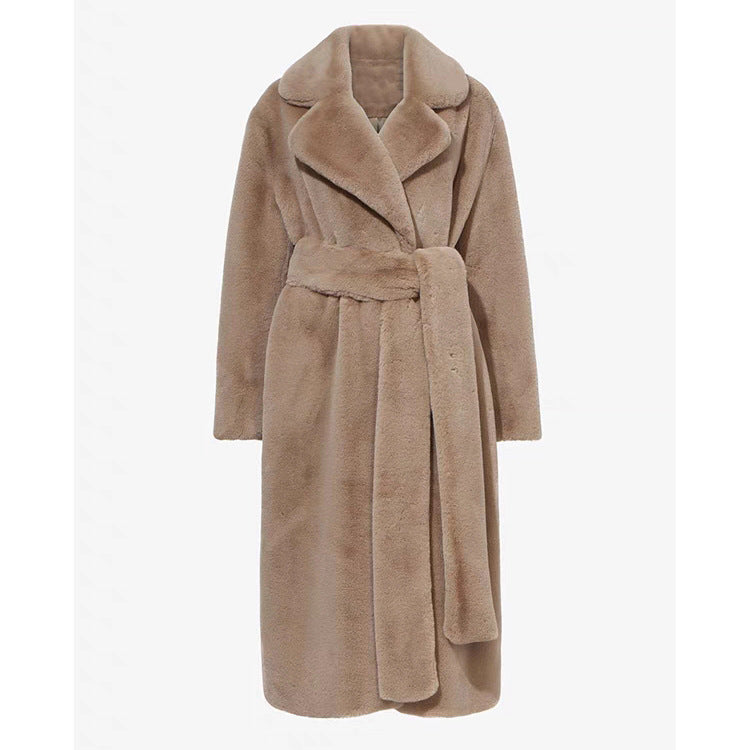 Long Plush Rabbit Hair & Mink Fur-Like Coat