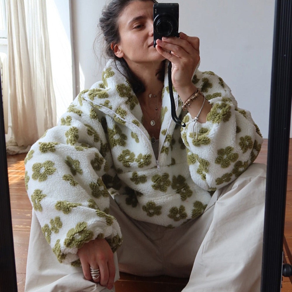 Women's Floral Print Sherpa Hoodie
