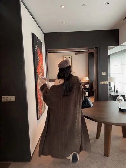 Vintage Turnover Collar Long Knitted Coats