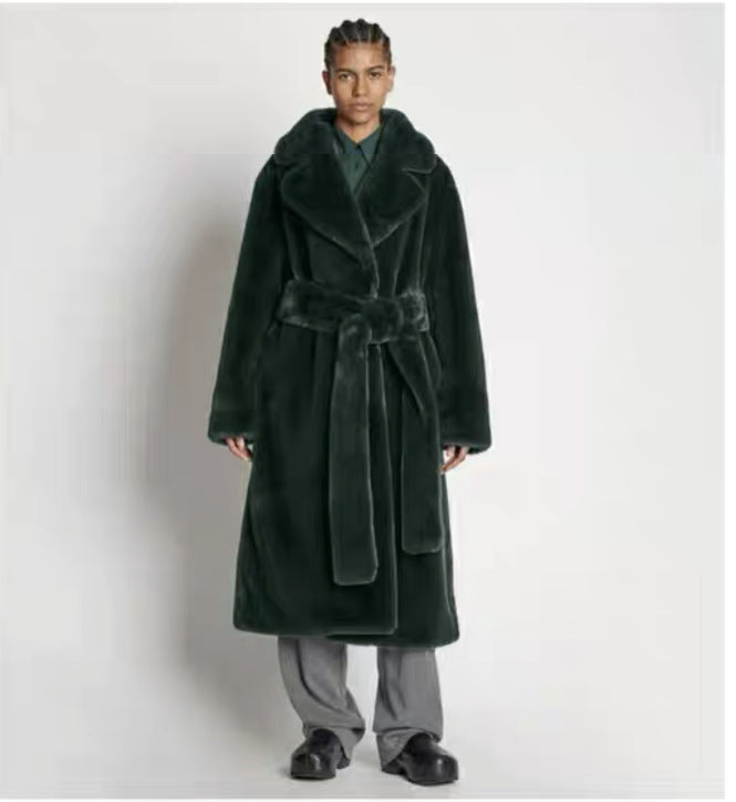 Long Plush Rabbit Hair & Mink Fur-Like Coat
