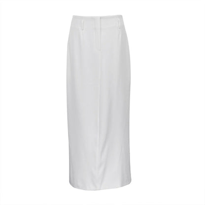 Designer A-Line White Low-Waist Midi Skirt – Unique Casual & Office Women's Skirt