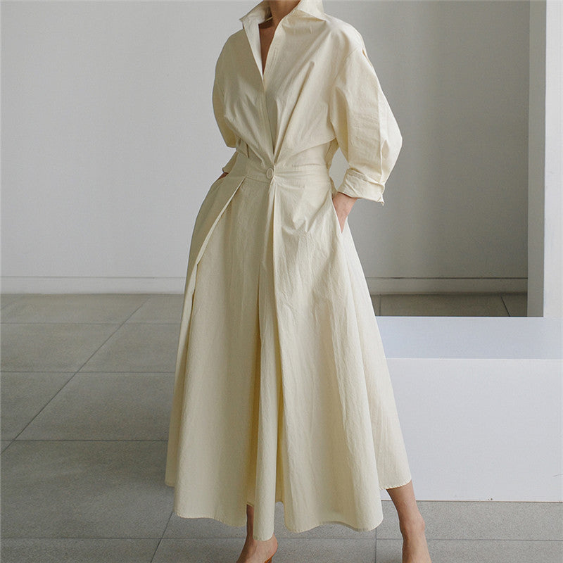 Casual Loose Fashion Long Maxi Shirts Dresses-Cozy Dresses-Khaki-S-Free Shipping at meselling99