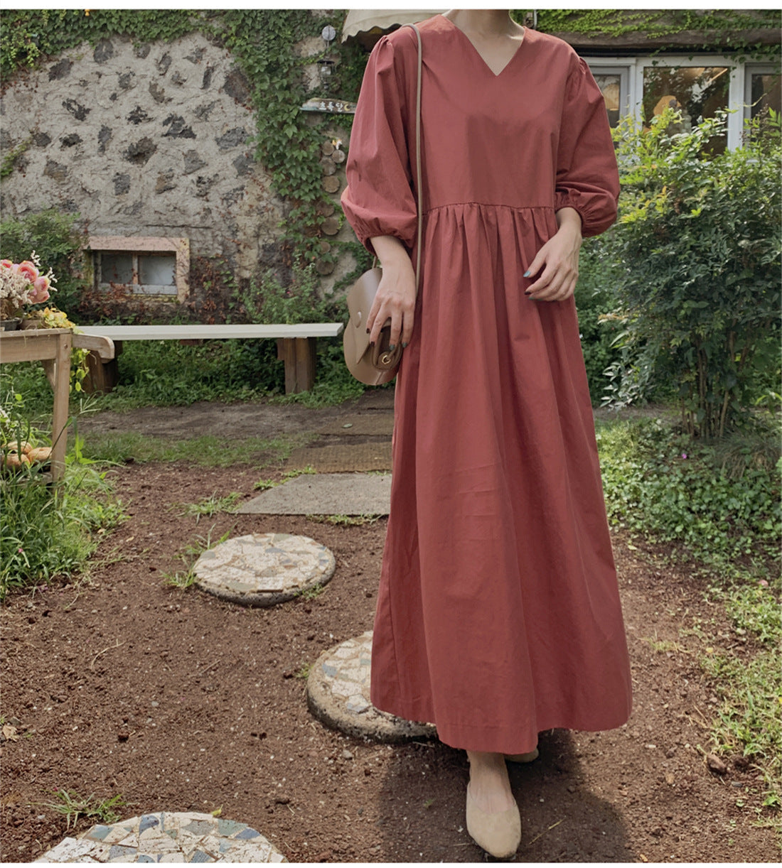 Casual Vintage Women Lantern Sleeves Fall Long Dress-Cozy Dresses-Free Shipping at meselling99