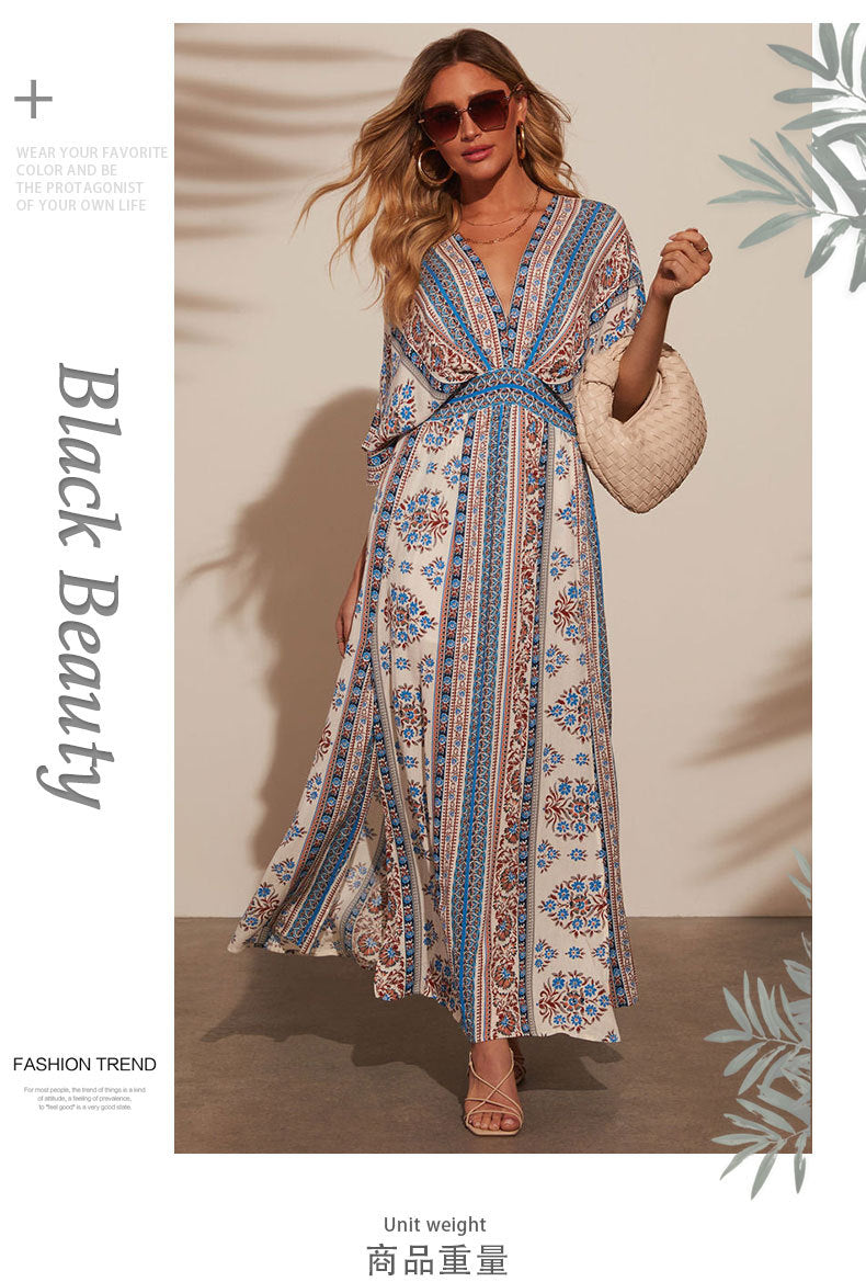 Summer Floral Print V-Neck Sleeveless Maxi Dress