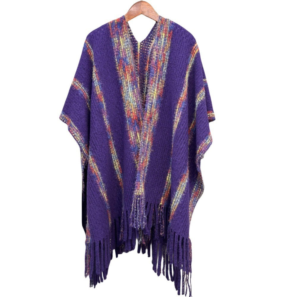 Colorful Popcorn Stitch Knit Shawl
