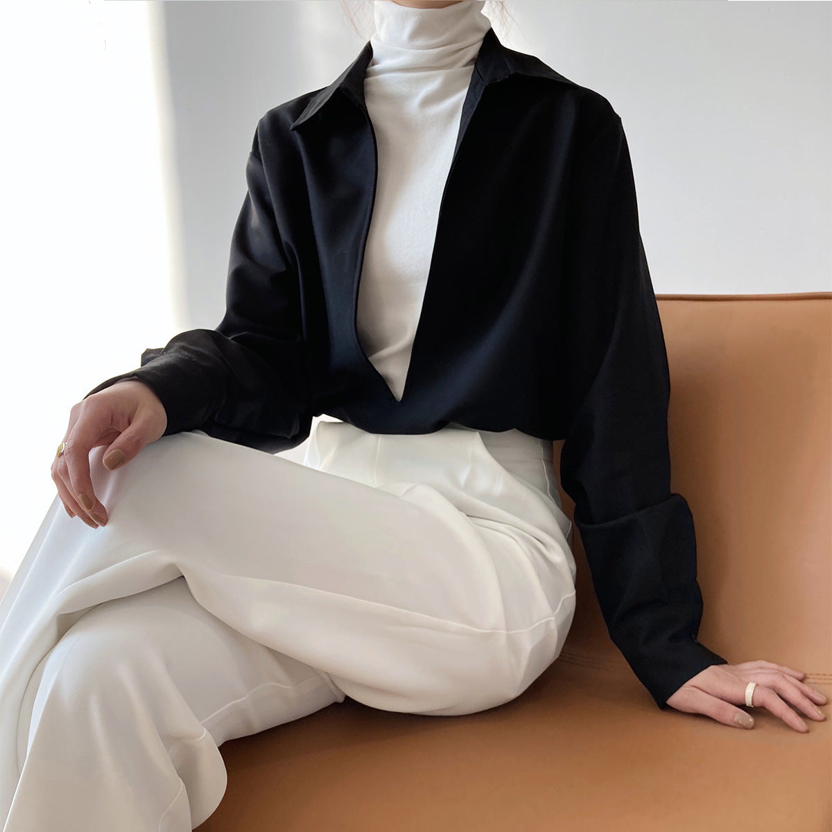 Retro White Shirt for Women – Spring Layered V-Neck Blouse & Overshirt
