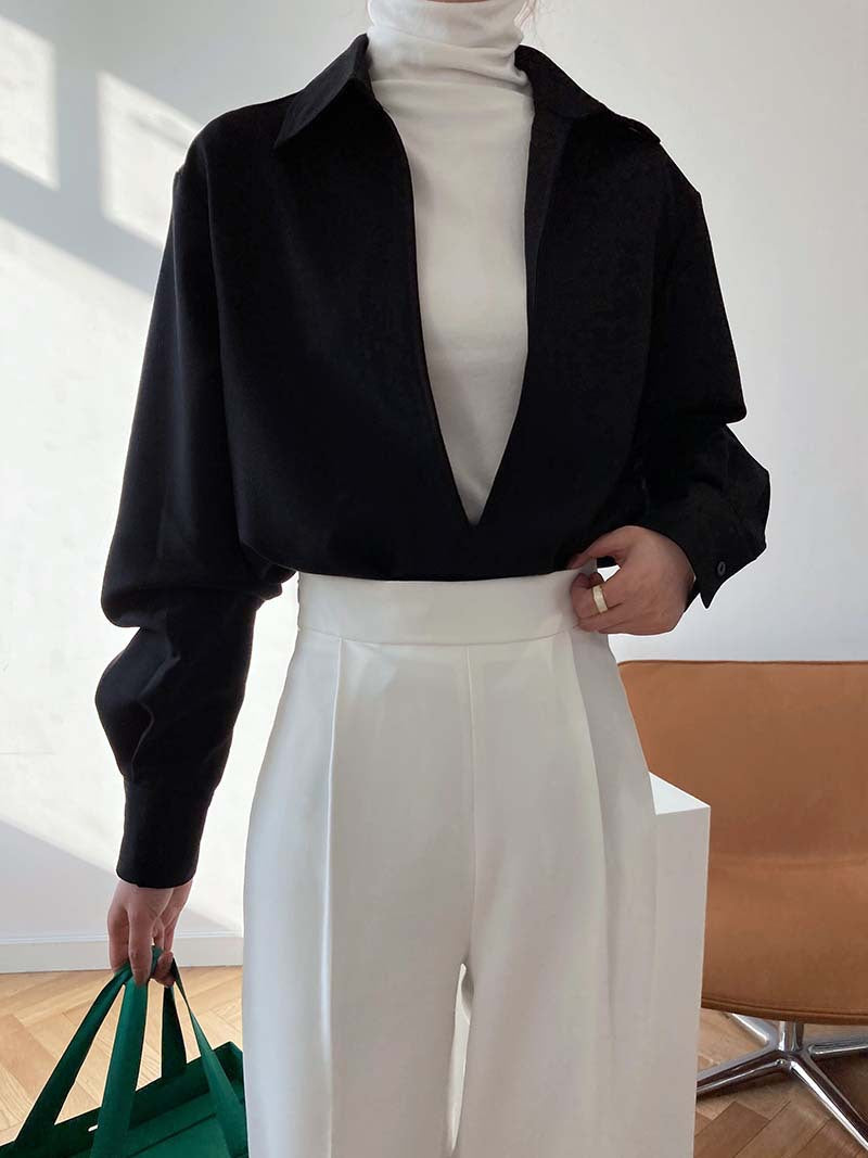 Retro White Shirt for Women – Spring Layered V-Neck Blouse & Overshirt