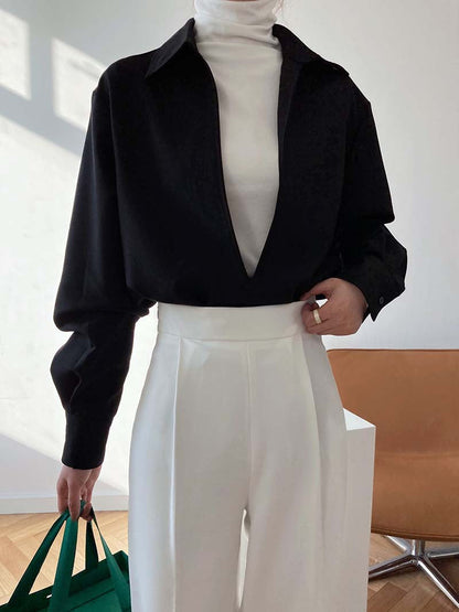 Retro White Shirt for Women – Spring Layered V-Neck Blouse & Overshirt