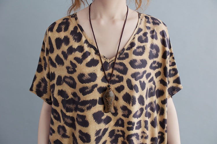 Plus Sizes Women Leopard Short Sleeve Cozy Dresses-Cozy Dresses-Leopard-One Size-Free Shipping at meselling99