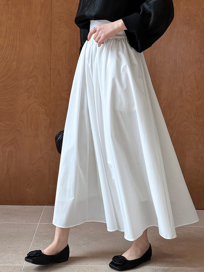 Elegant Pink Midi Skirt – Flowy A-Line Pleated Skirt with High Waist