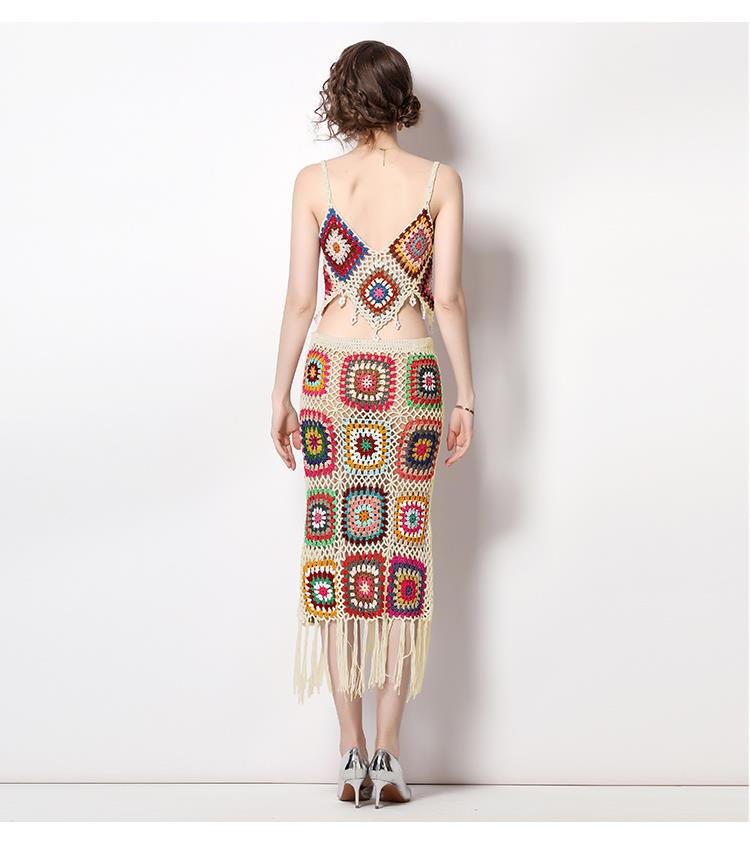 Bohemia Crochet Knitted Women Tank Tops and Skirts Suits