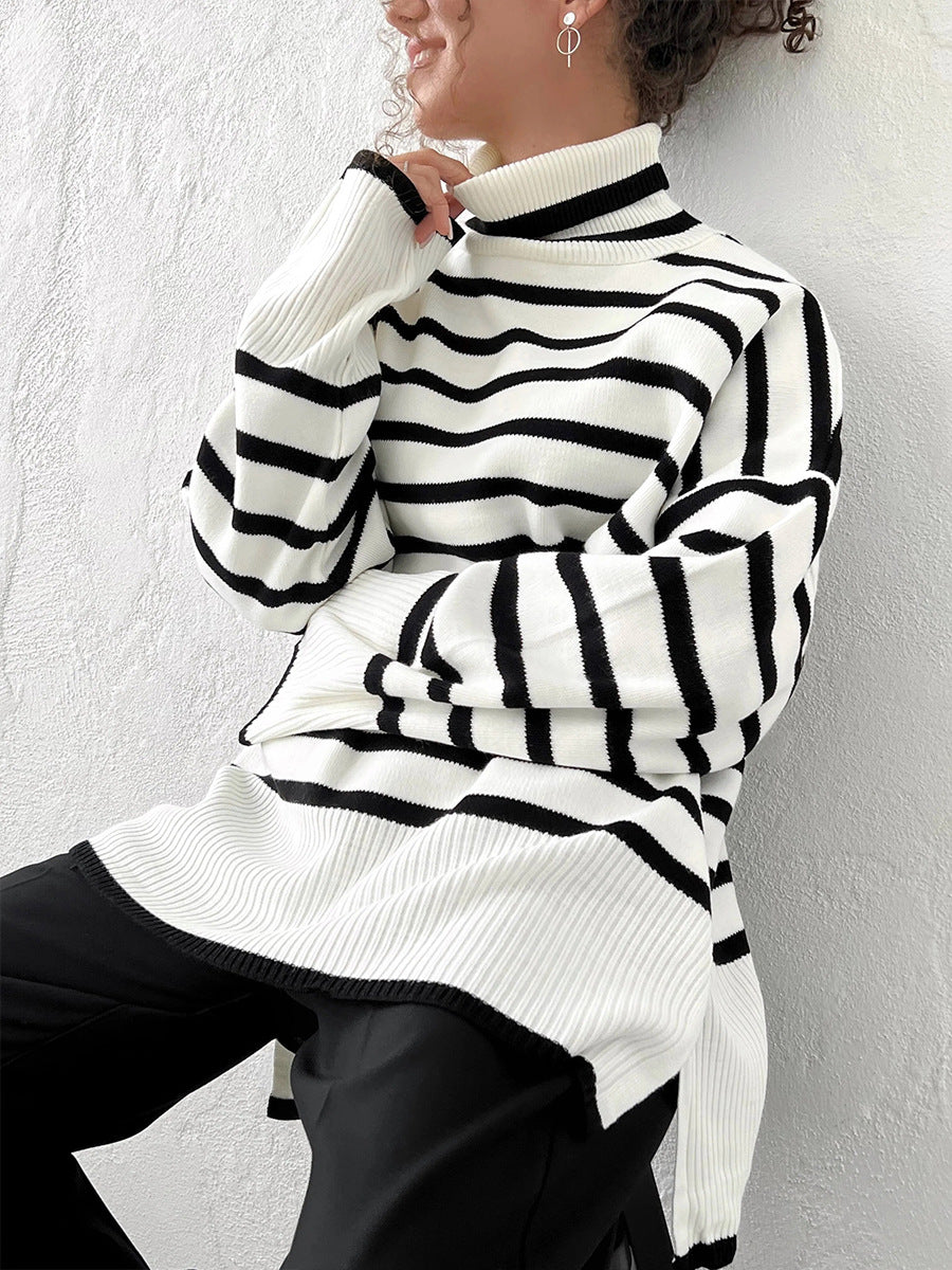 Women's Striped Turtleneck Sweater