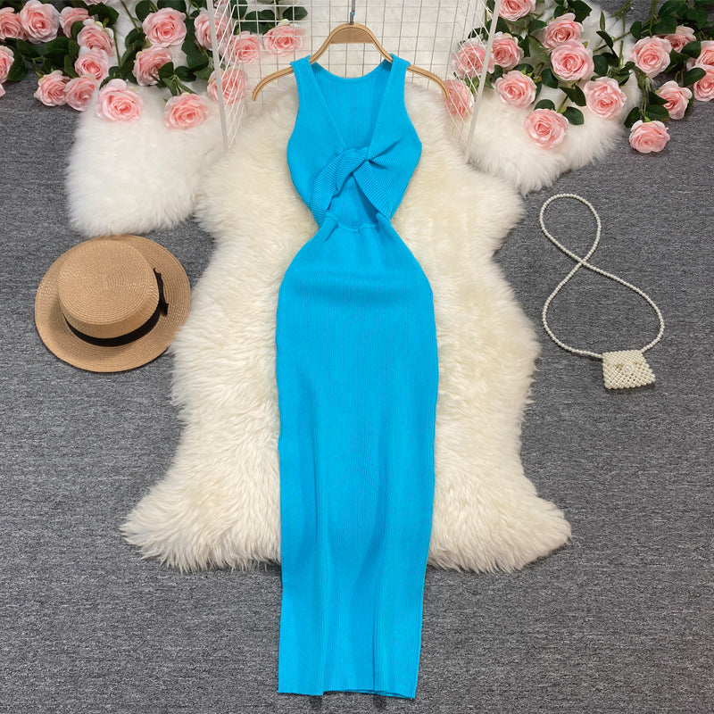 Sexy Summer Twist Designed Knitted Tank Top Elastic Dresses