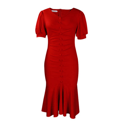 Elegant Office Lady Plus Size Dresses-Dresses-Red-S-Free Shipping at meselling99