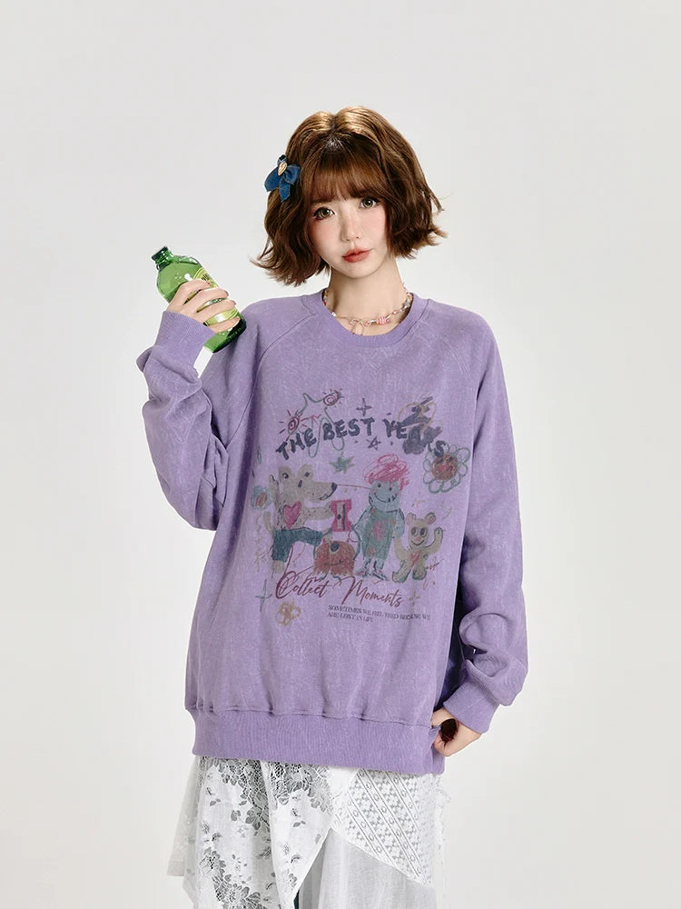 Girlyhalo Vintage Print Hoodie for Women-Purple-S-Free Shipping Leatheretro
