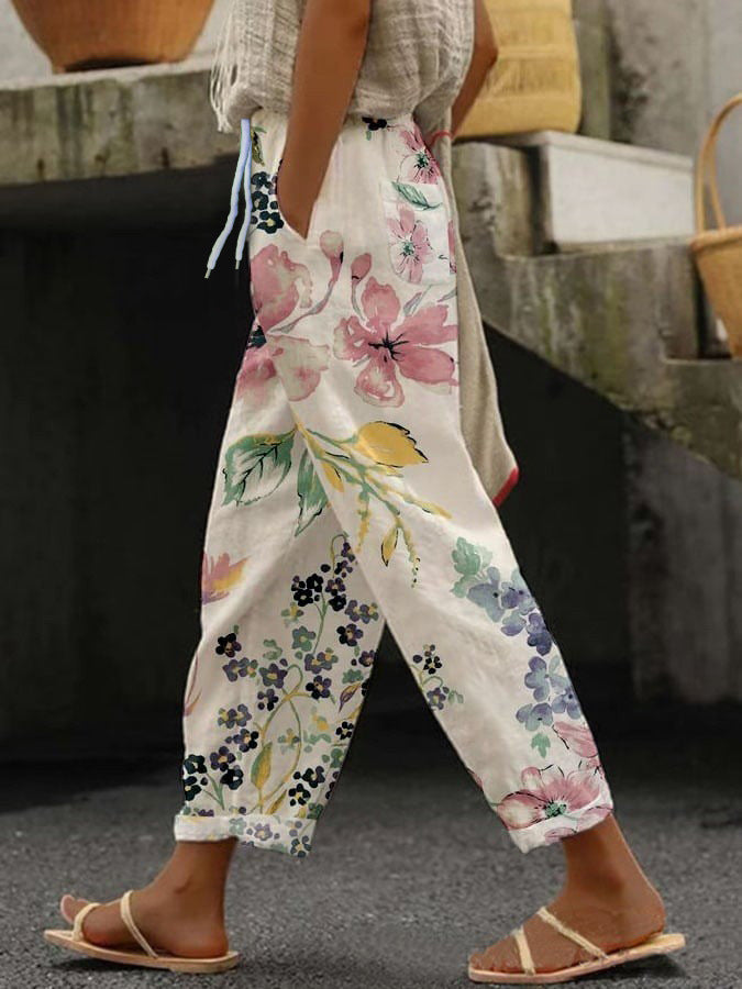 3D Large Print Minimalist Rolled Hem Casual Pants