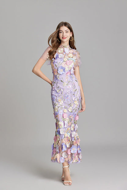 Designed 3d Flowers Embroidery Mermaid Sheath Dresses