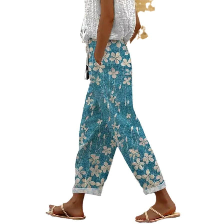 3D Large Print Minimalist Rolled Hem Casual Pants