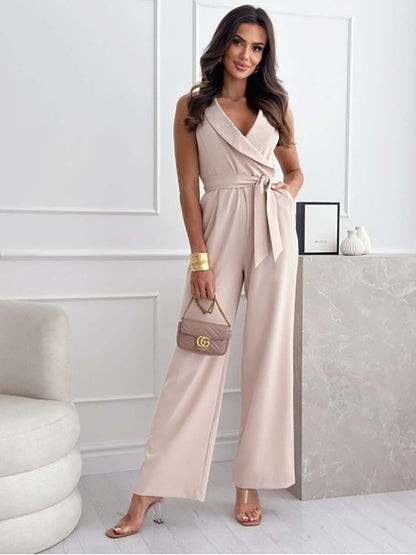 Women's Comfortable Solid Color V-Neck Sleeveless Jumpsuit