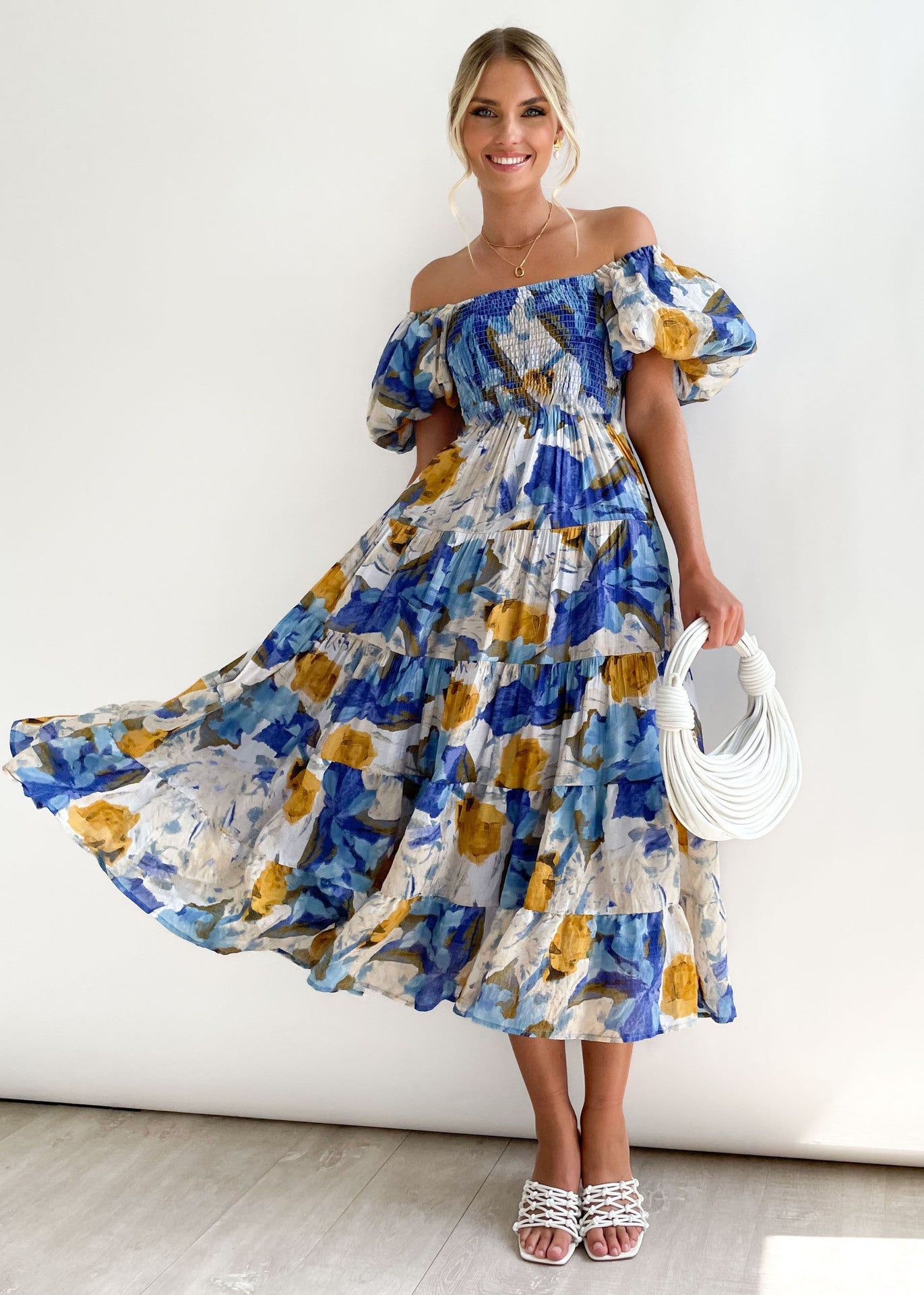 Women's Off-Shoulder Lantern Sleeve High Waist Summer Dress-red-S-Free Shipping Leatheretro
