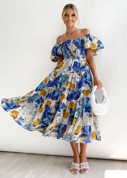 Women's Off-Shoulder Lantern Sleeve High Waist Summer Dress-red-S-Free Shipping Leatheretro