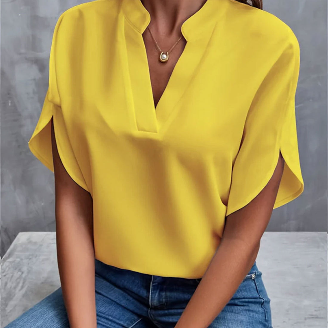 Women's V-Neck Shirt - Solid Color Casual Short Sleeve T-Shirt-White-S-Free Shipping Leatheretro