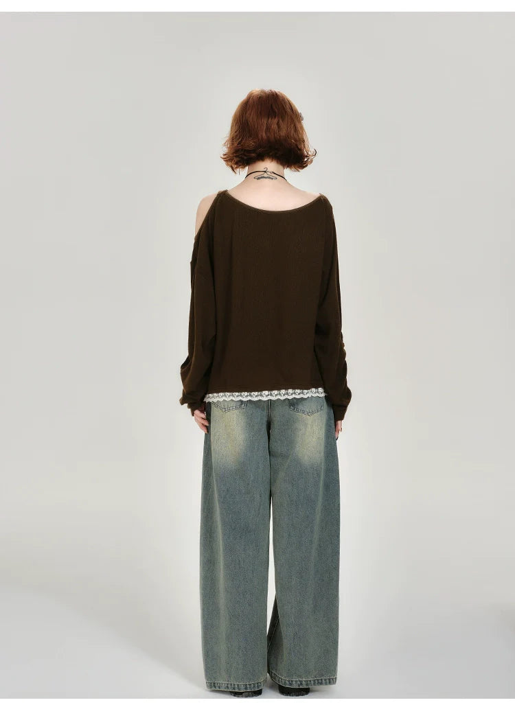 Girlyhalo Vintage Off-Shoulder Long Sleeve Top-As Photo-S-Free Shipping Leatheretro