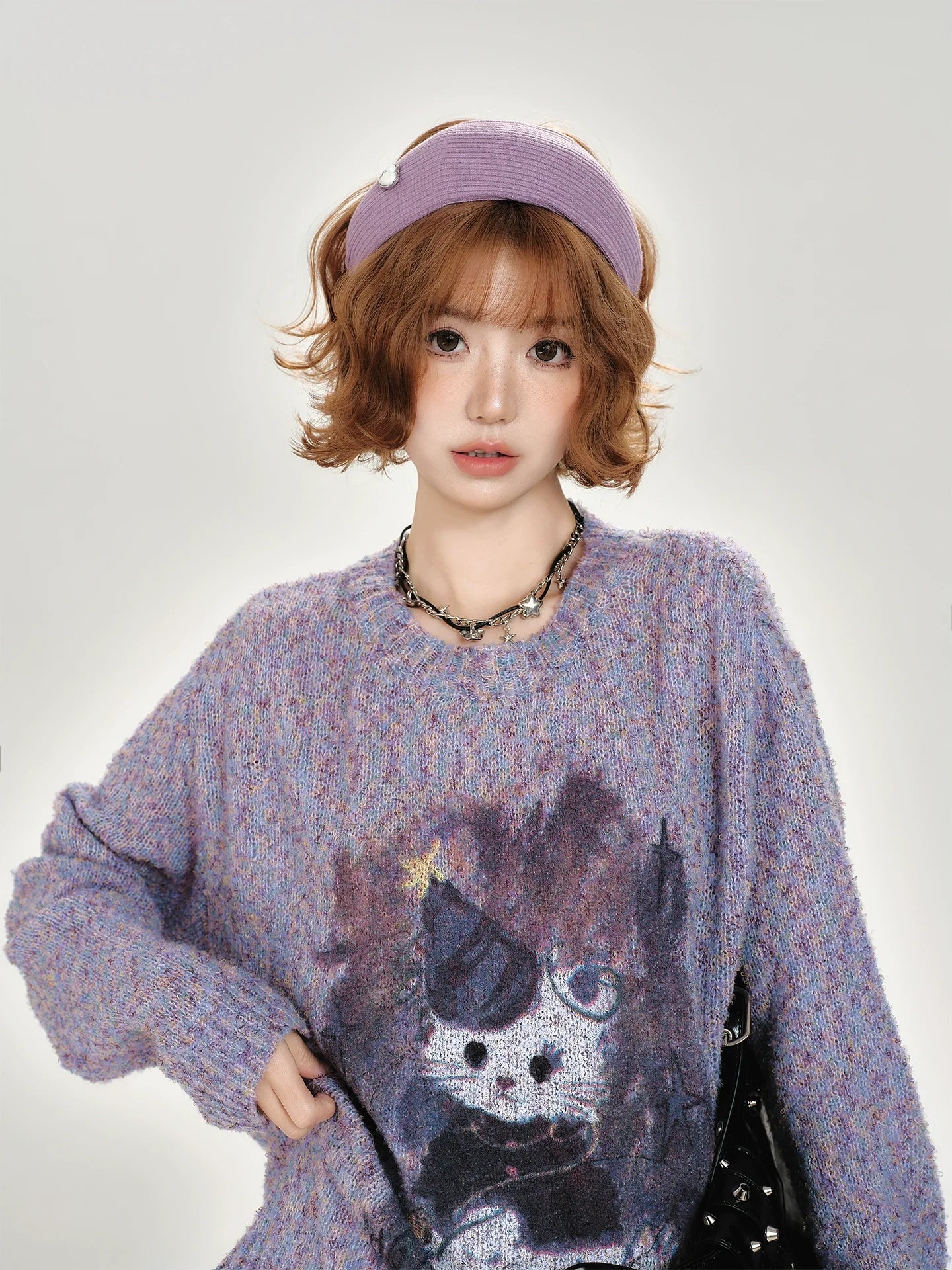 Girlyhalo Women's Loose Fit Retro Print Sweater - Crewneck Fall Pullover-Purple-S-Free Shipping Leatheretro