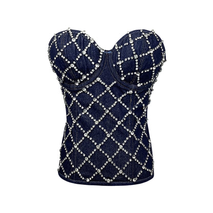 Vintage Diamond Studded Denim Corset Top