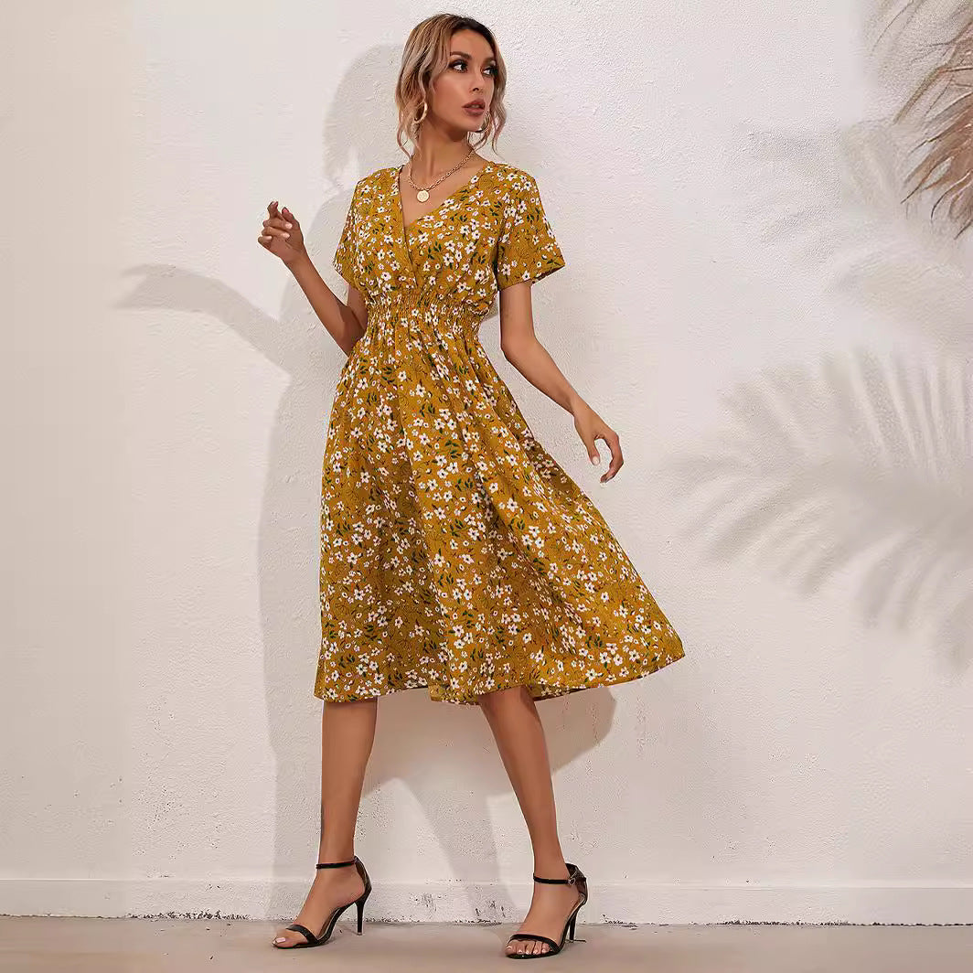 Women's Summer Floral Print Short Sleeve Dress