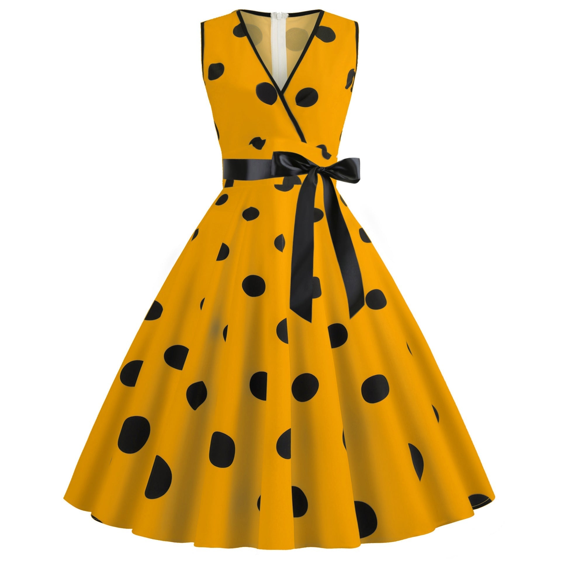 Summer Sleeveless Polka Dot Dresses-Dresses-Yellow-S-Free Shipping at meselling99