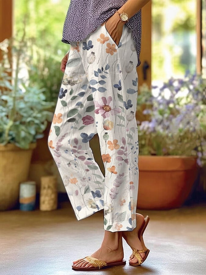 Women's Summer 3D Print Minimalist Cuffed Casual Pants