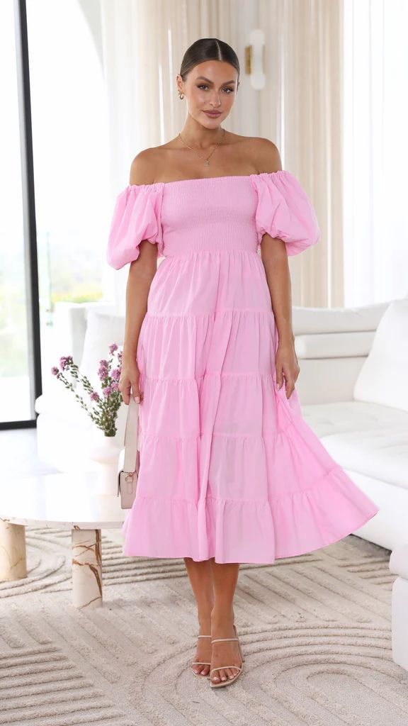 Spring Summer Off-Shoulder Floral Print Puff Sleeve Dress