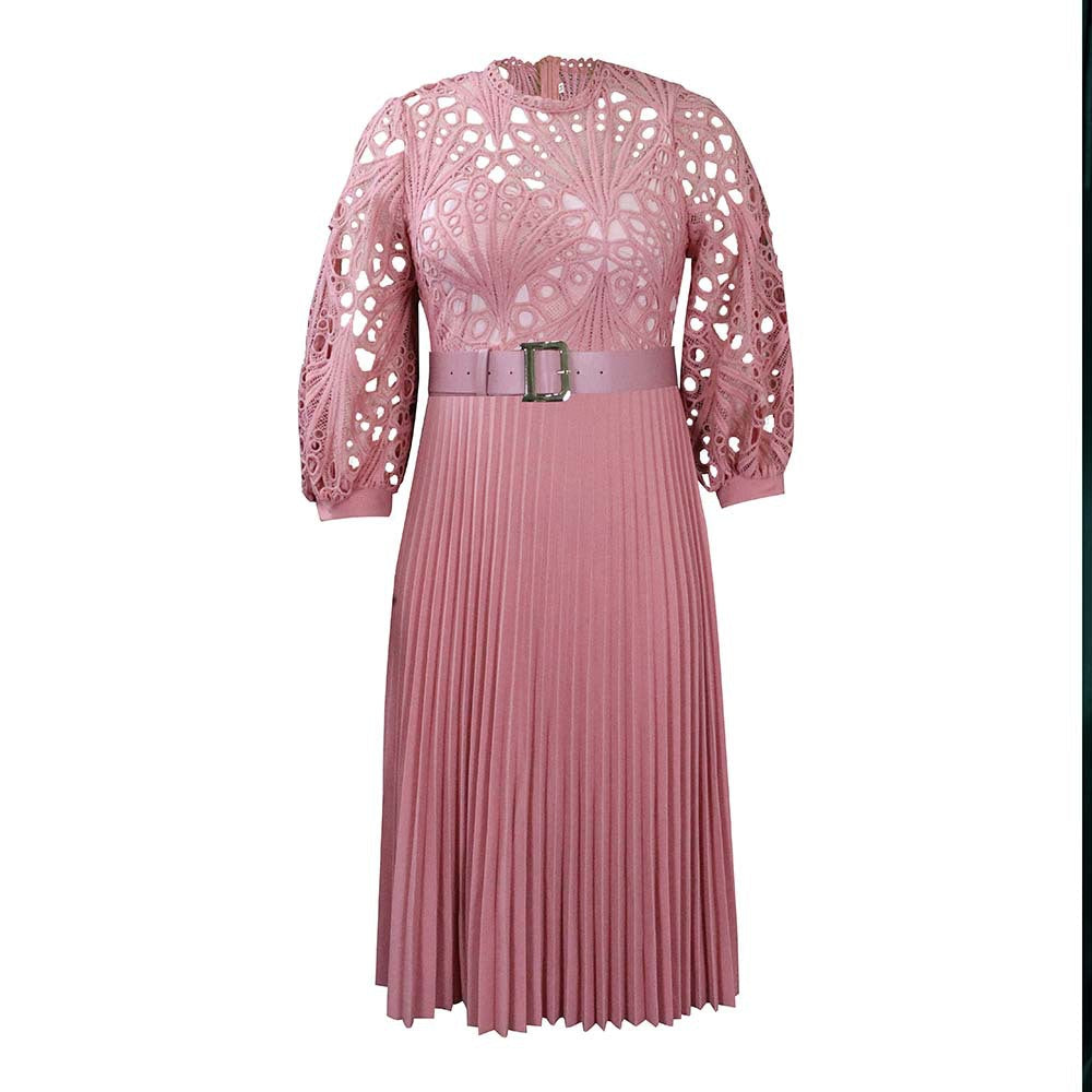 Elegant Hollow Out Plus Sizes Lace Party Dresses-Dresses-Pink-S-Free Shipping at meselling99